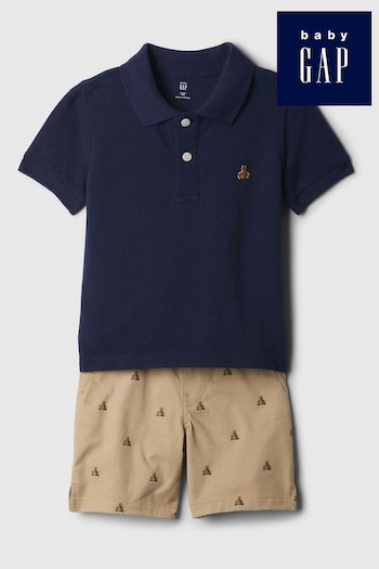 Gap Blue Brannan Bear Baby Polo and Shorts Outfit Set (6mths-5yrs) (574028) | £30