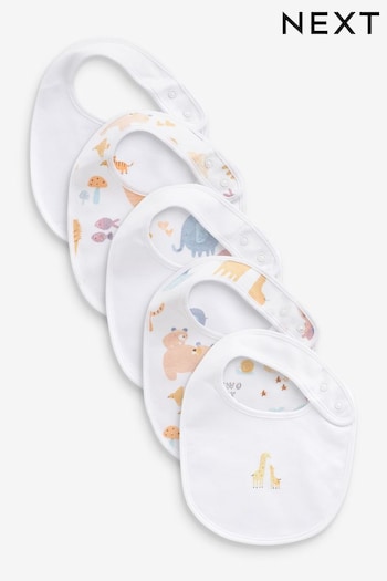 Noah's Ark Print White Regular Bibs 5 Pack (574040) | £11