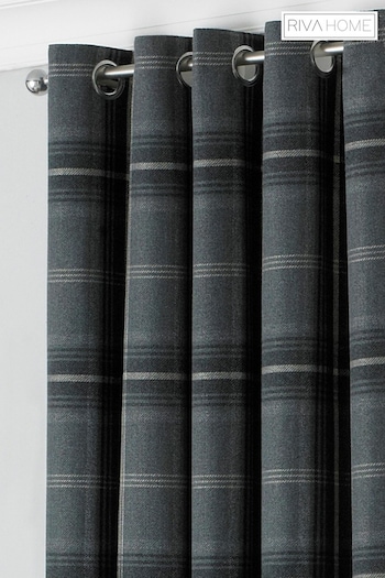 Riva Paoletti Grey Aviemore Tartan Faux Wool Eyelet Curtains (574064) | £58 - £150