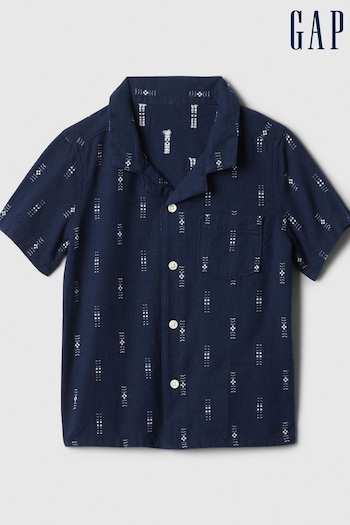 Gap Blue Linen-Blend Holiday Short Sleeve Shirt (6mths-5yrs) (574096) | £18