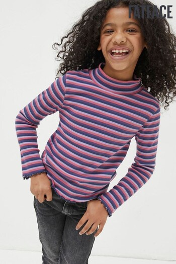FatFace Pink Stripe Roll Neck T-Shirt (574314) | £12.50