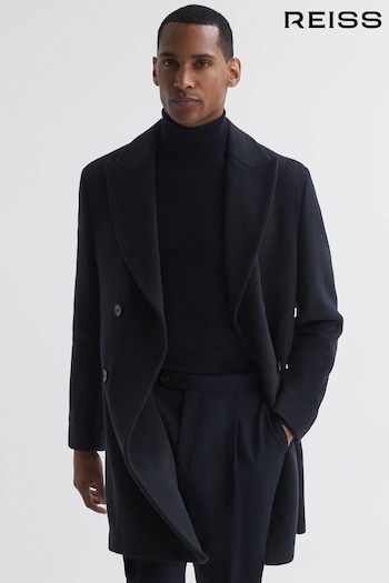 Reiss Navy Timpano Wool Blend Double Breasted Epsom Coat (574510) | £348