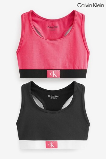 Calvin Klein Girls Pink Monogram Patch Bralettes 2 Pack (574532) | £29