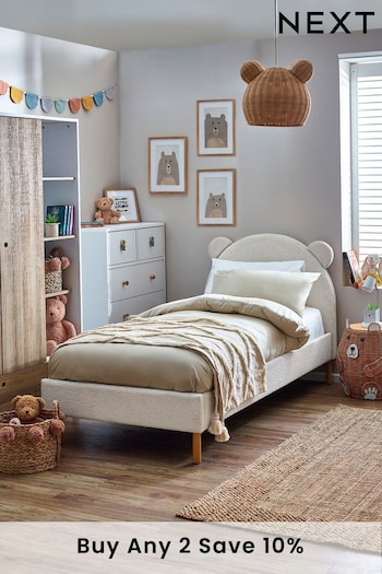 Casual Bouclé Natural Ivory Bertie Bear Kids Upholstered Bed Frame (574560) | £375