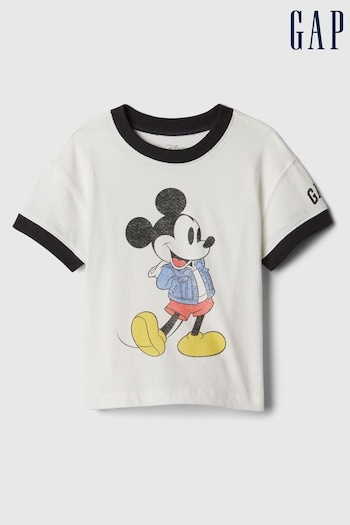 Gap White Disney Mickey Mouse Graphic Crew Neck Long Sleeve T-Shirt (6mths-5yrs) (574586) | £10