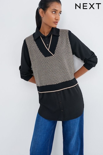 Black Geometric Jacquard Layer Shirt (574603) | £40