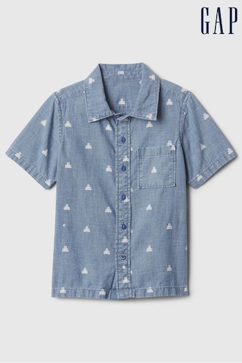 Gap Blue Brannan Bear Print Denim Short Sleeve Shirt (6mths-5yrs) (574667) | £20