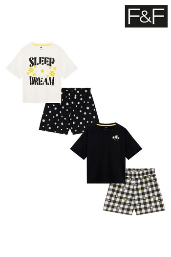 F&F Daisy Mono Black Pyjamas 2 Pack (574690) | £14.50 - £20.50