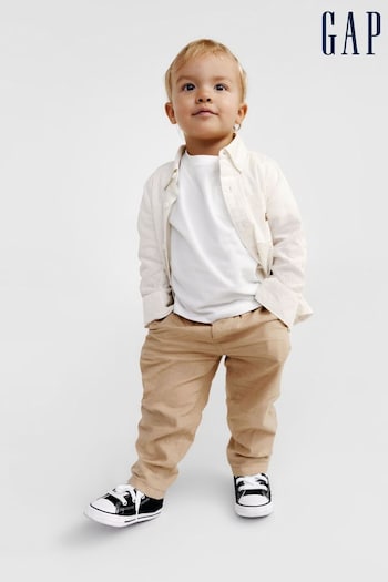 Gap White and Brown Linen Blend Safety Shirt and Trousers Set (6mths-5yrs) (574737) | £40