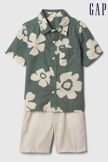 Gap Green Linen-Cotton Shirt and Shorts Set (6mths-5yrs) (575107) | £35