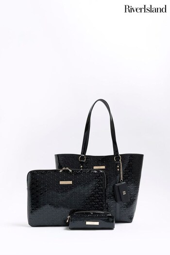 River Island Black Embossed Shopper Bundle Bag (575376) | £67