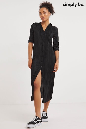 Simply Be Black Plisse Shirt Dress (575429) | £36