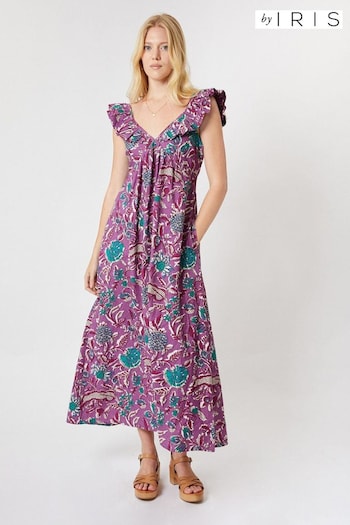 By Iris Purple Yara Printed Linen Dress (575476) | £175