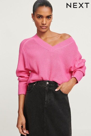 Pink Cosy V-Neck Stitch Jumper (575503) | £30