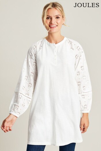Joules Outlet Ria White Broderie/Jersey Tunic (576268) | £37.95