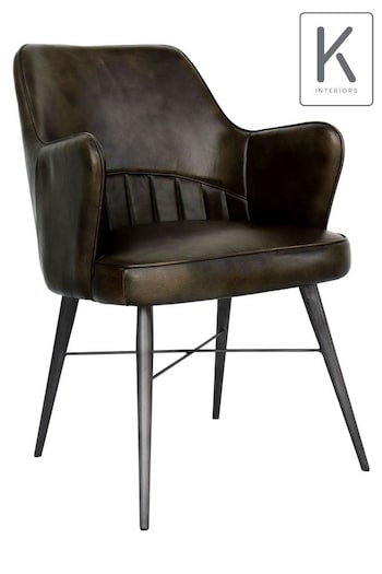 K Interiors Grey Sawley Geniune Leather & Iron Carver Dining Chair (576289) | £285