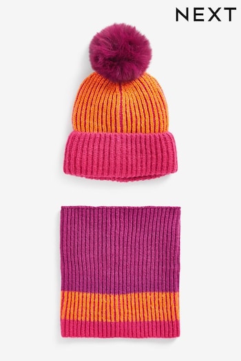 Orange/Pink Colourblock Hat & Snood Set (1-13yrs) (576518) | £12 - £15