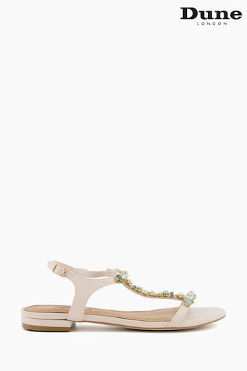 Dune London Cream Nissa Opal Tbar Flat Sandals (576620) | £85