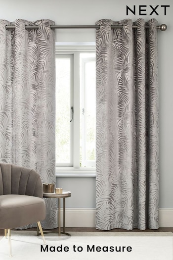 Warm Silver Palm Velvet Made to Measure Curtains (576639) | £91