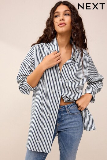 Blue Stripe Gem Embellished Long Sleeve Shirt (576644) | £50