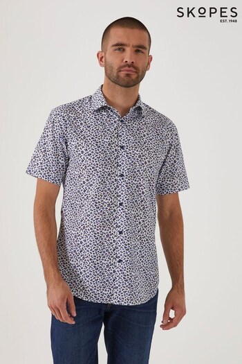 Skopes Tailored Fit White Tiny Floral Cotton Casual Shirt (576724) | £39