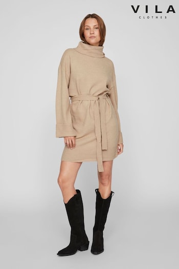 VILA Brown Long Sleeve High Neck Cosy Jumper Dress (577111) | £38