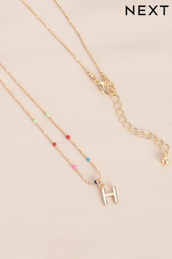 Gold Tone H Initial Beaded Necklace Letter H (577383) | £6