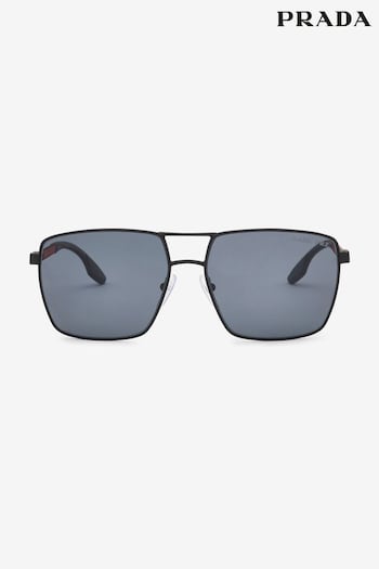 Prada Mens Black Sport Rectangular Rubberised Sunglasses (577511) | £263