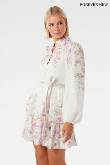 Forever New White Raine Printed Tiered Mini Dress jacket (577521) | £110