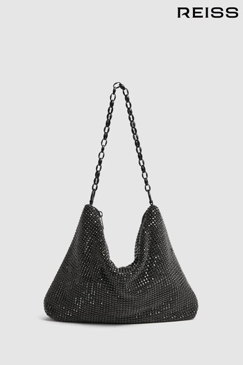 Reiss Black Trinity Draped Crystal Handbag (577724) | £158
