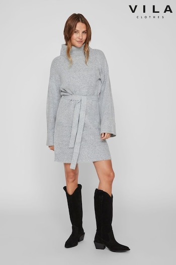 VILA Grey Long Sleeve High Neck Cosy Jumper Dress (577815) | £38