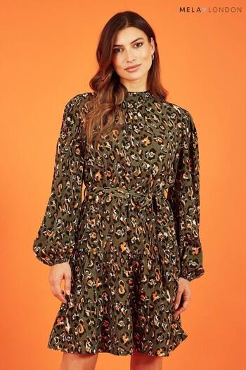 Mela Green Animal Print Long Sleeve Skater Dress (578091) | £40