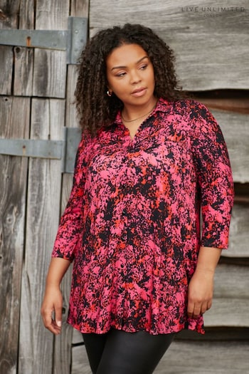 Live Unlimited Curve Pink Floral Print Jersey 3/4 Sleeve Shirt (578161) | £42