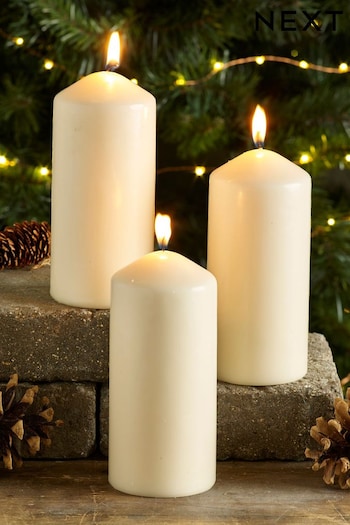 Set of 3 Cream Unscented Pillar Candles (578191) | £10