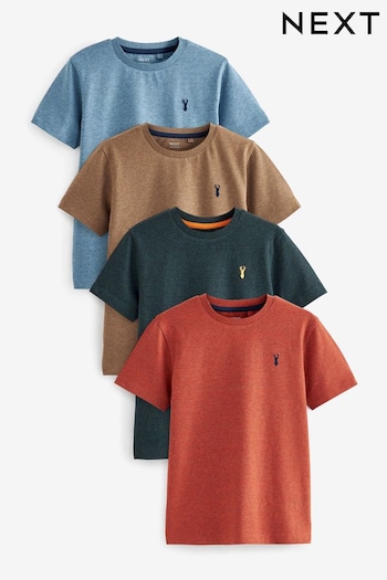 Orange/Green/Blue Textured Short Sleeve Stag Embroidered T-Shirts 4 Pack (3-16yrs) (578244) | £20 - £37