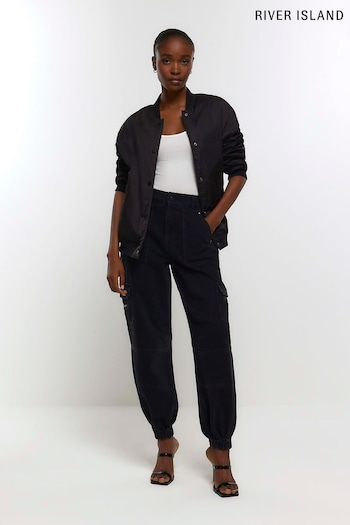 River Island Black High Rise Pocketed Cargo Jeans (578466) | £45