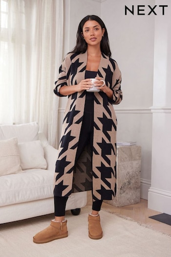 Beige Dogtooth Longline Knitted Cardigan (578562) | £46