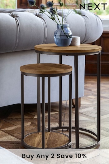 Dark Bronx Oak Effect Round Set of 2 Nest of  Tables (578624) | £150