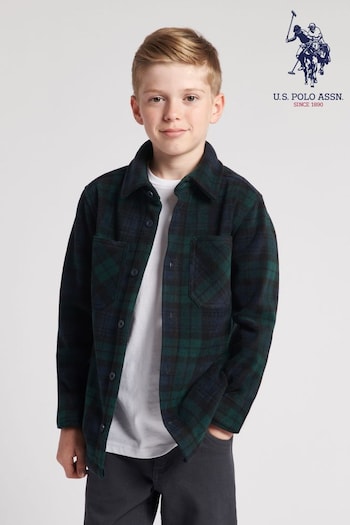 U.S. Polo Assn. Boys Green Polar Fleece Watch Check Overshirt (578639) | £70 - £84