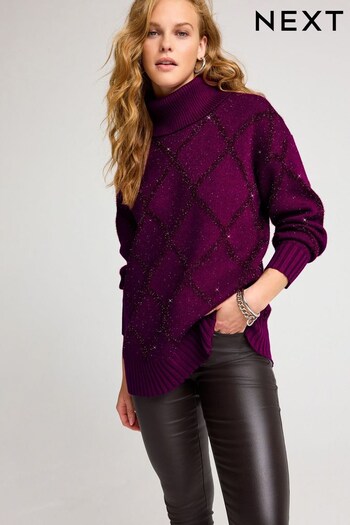 Purple Arglye Sparkle Roll Neck Jumper (578656) | £41