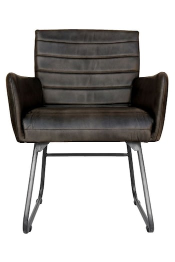 K Interiors Grey Elsdon Geniune Leather & Iron Carver Dining Chair (578662) | £285