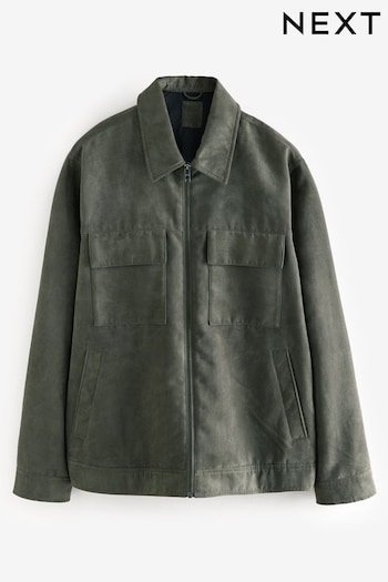 Green Faux Suede Collared Shacket (578672) | £55