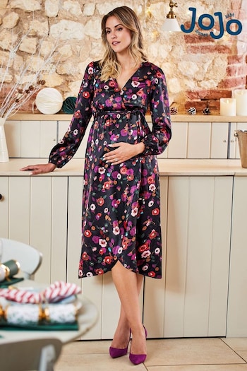 JoJo Maman Bébé Black Floral Maternity & Nursing Wrap Dress (578844) | £59.50