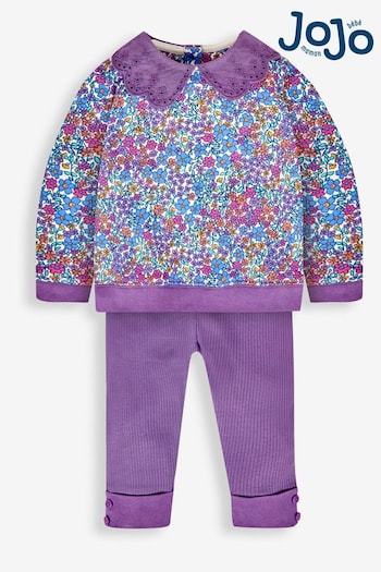 JoJo Maman Bébé Lilac Floral Print Sweatshirt & Leggings Set (579018) | £29.50