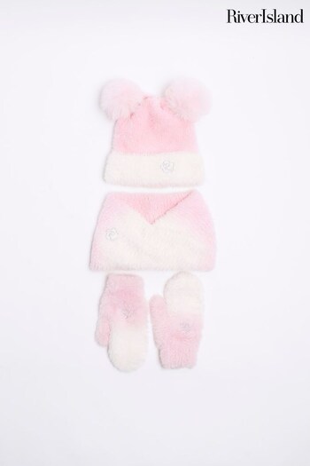 River Island Pink Girls Ombre Hat 3 Piece Set (579132) | £28