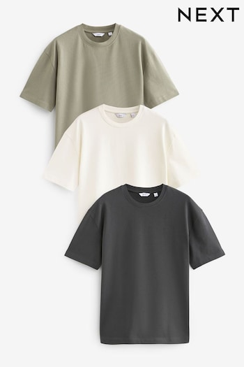 Charcoal/Sage/White Relaxed Fit Heavyweight T-Shirts 3 Pack (579137) | £42