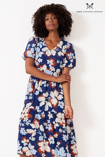 Crew Clothing Company Blue Floral Print Tiered Dress (579189) | £89