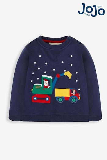 JoJo Maman Bébé Navy Blue Santa in a Digger Appliqué Sweatshirt (579308) | £24.50