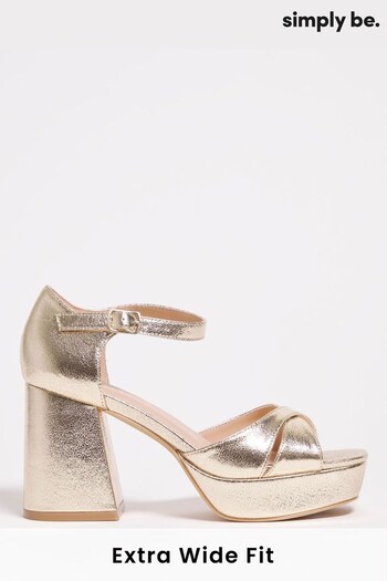 Simply Be Gold Cross Front Platform Reebok Sandals In Extra Wide Fit (579516) | £35