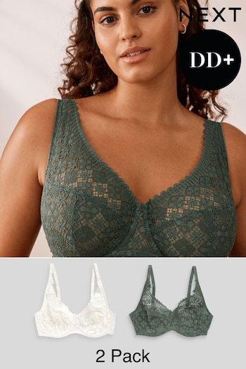 Green/Cream DD+ Non Pad Full Cup Geo Lace Bras 2 Pack (579555) | £30